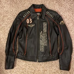 Harley Davidson ladies black leather 03 anniversary jacket. Size Medium EUC